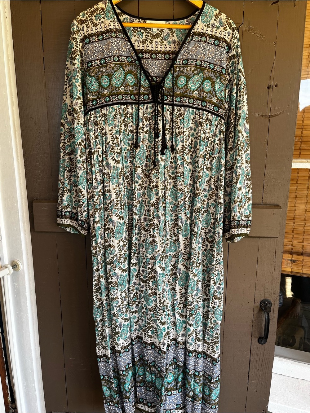 Boho Paisley Maxi Dress in Teal and Ivory